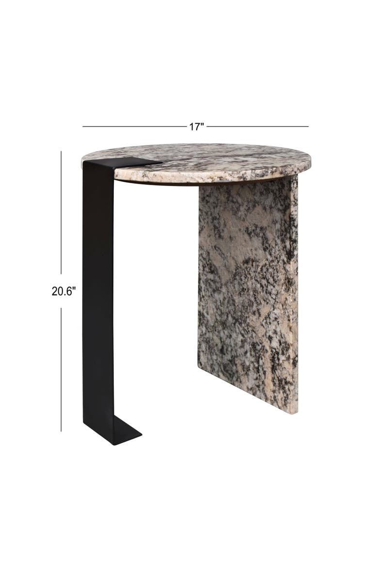 Lyra Modern Round Asymmetrical Marble Accent Table, Veined Stone with Iron Metal Base for Living Room, Alternate, color, Ivory/Black
