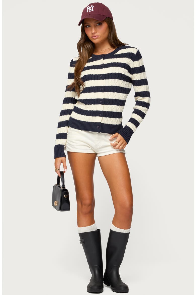 Mildred Stripe Cable Stitch Cotton Cardigan, Alternate, color, NAVY-AND-CREAM