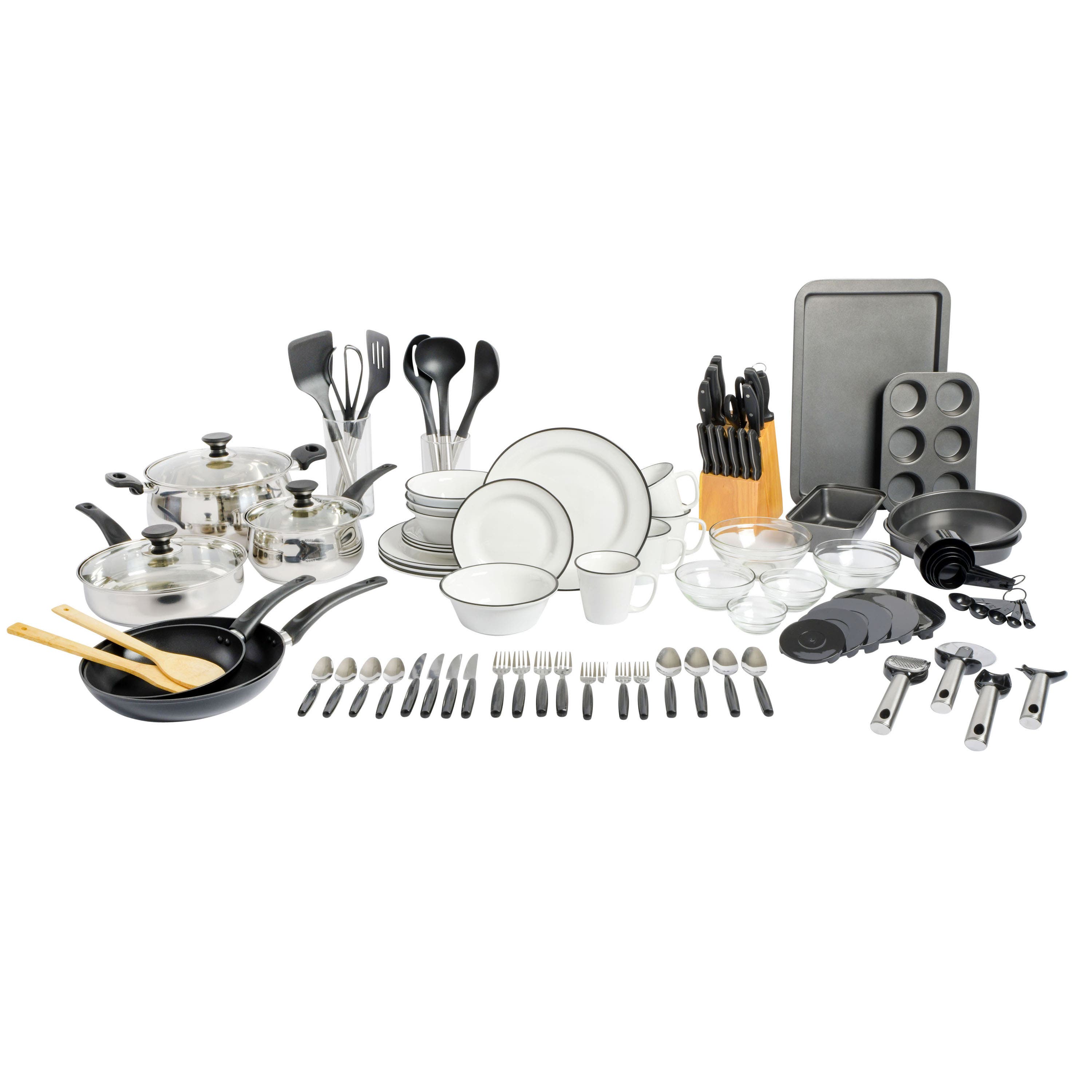 Kitchen All Set 95-Piece Complete Kitchen Set with Cookware, Dinnerware, Flatware ...
