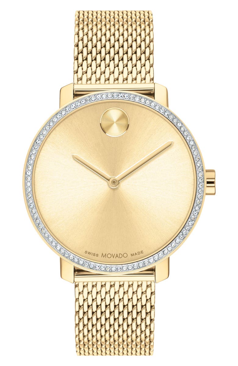 Movado Bold Museum Dot Mesh Strap Watch, 34mm, Main, color, Gold