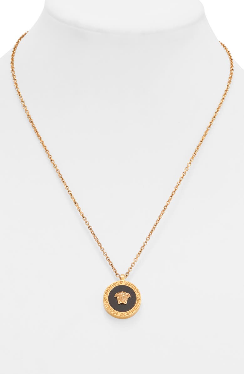 Versace Medusa Head Pendant Necklace, Alternate, color, Gold/Black