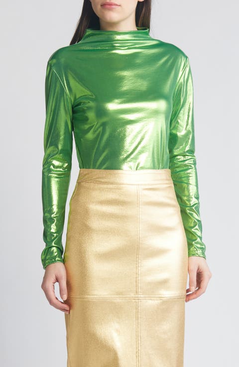 Liquid Metallic Mock Neck Top