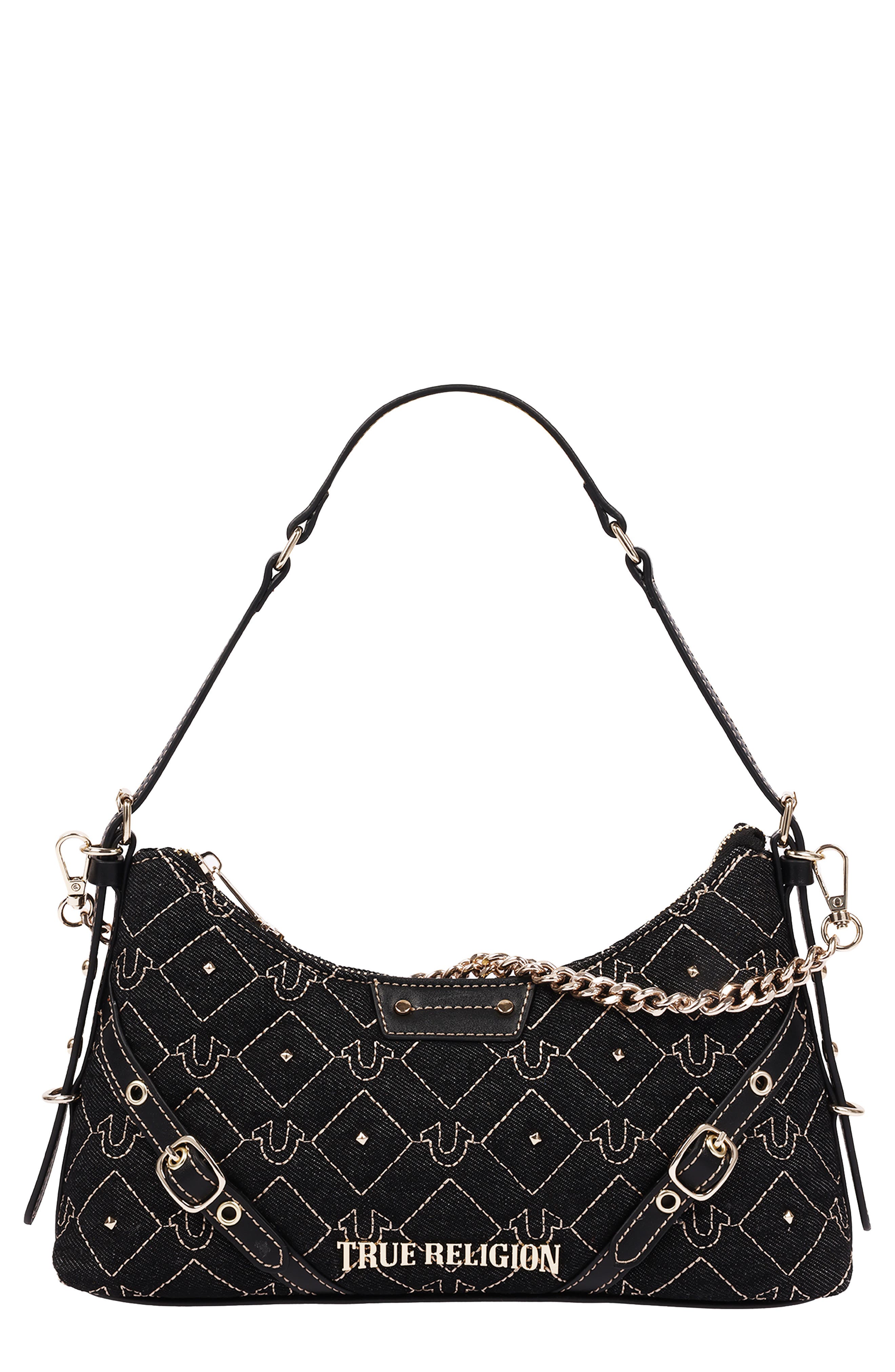 Studded Denim Shoulder Bag