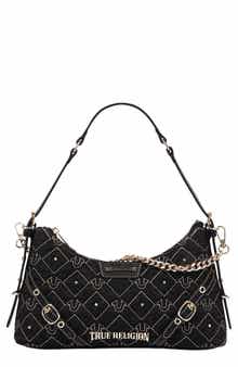 Studded Denim Shoulder Bag