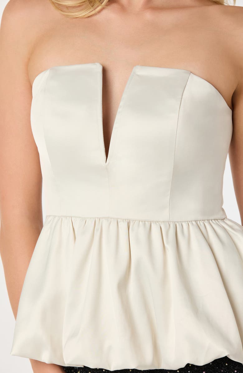 ASTR the Label Satin Strapless Plunge Peplum Top, Alternate, color, Off White