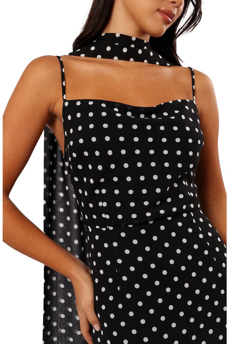 Francesca Dot Midi Dress & Scarf, Alternate, color, BLACK POLKA DOT