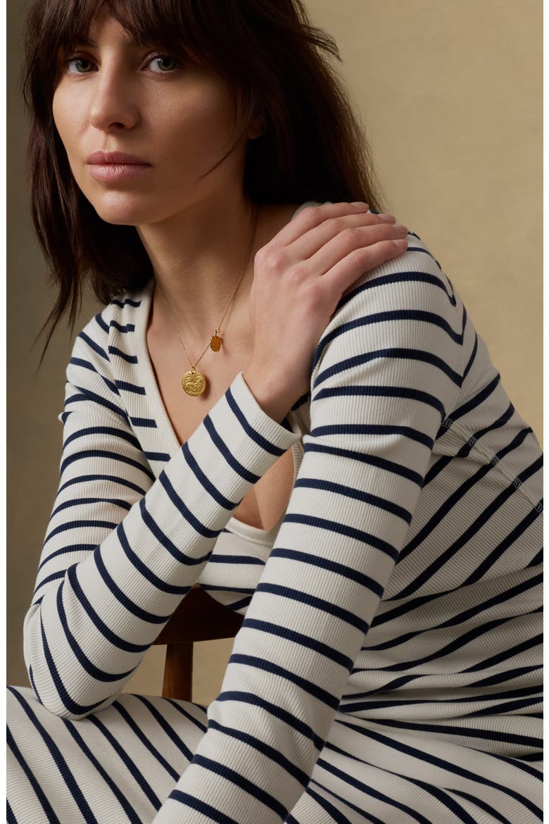 Surfside Long Sleeve Rib Stretch Organic Cotton Maxi Dress, Alternate, color, SALT AIR STRIPE
