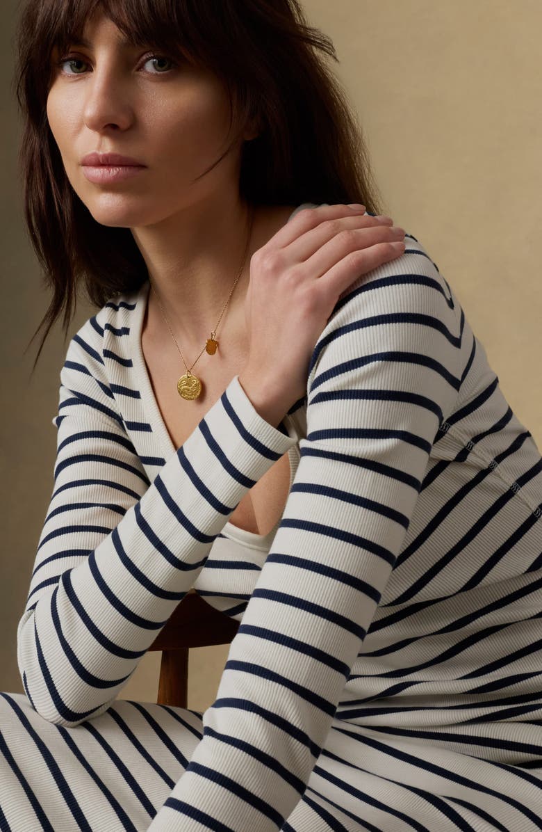 Faherty Surfside Long Sleeve Rib Stretch Organic Cotton Maxi Dress, Alternate, color, Salt Air Stripe