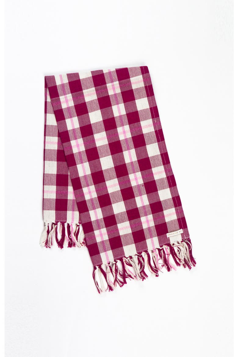 Abigail Cranberry Handwoven Cotton Plaid Kitchen Towel, Main, color, Burgundy