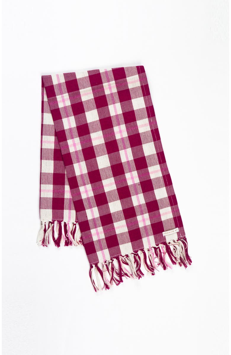 Archive New York Abigail Cranberry Handwoven Cotton Plaid Kitchen Towel, Main, color, Burgundy