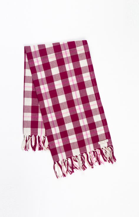 Abigail Cranberry Handwoven Cotton Plaid Kitchen Towel