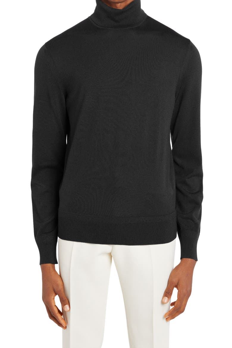 Fine Gauge Merino Wool Turtleneck Sweater, Main, color, BLACK