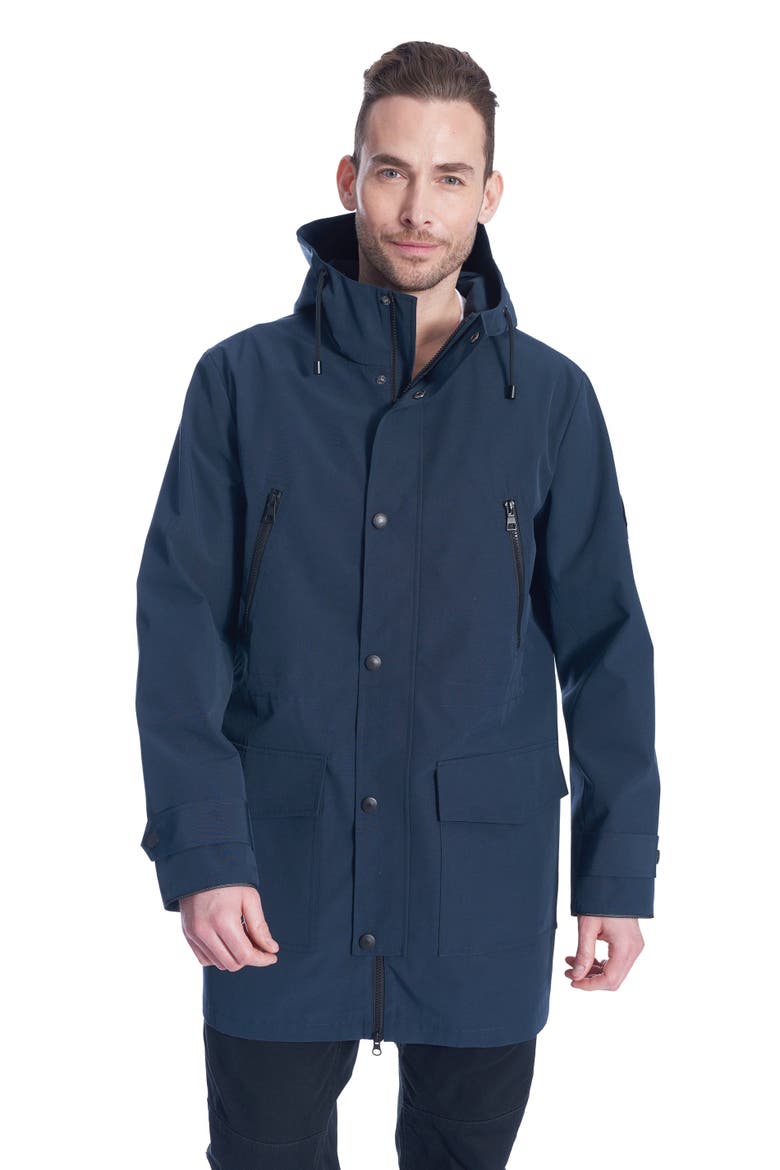 BANKS - Weather Resistant Storm Jacket with Drawstring Hood Raincoat, Alternate, color, NAVY
