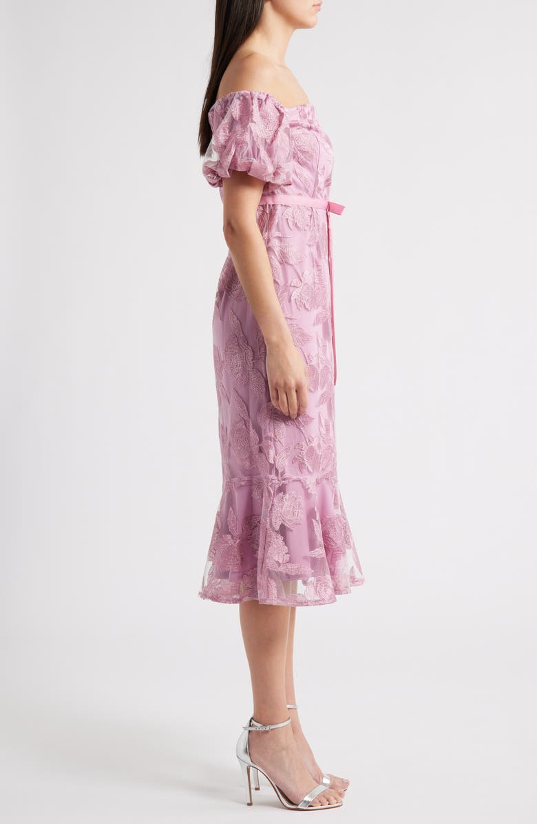 Sam Edelman Embroidered Off the Shoulder Tie Waist Midi Dress, Alternate, color, Rose