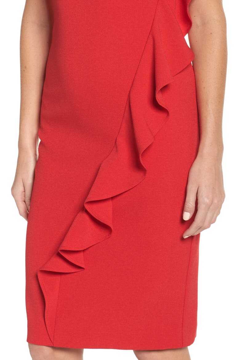 Ruffle Sheath Dress, Alternate, color, RED