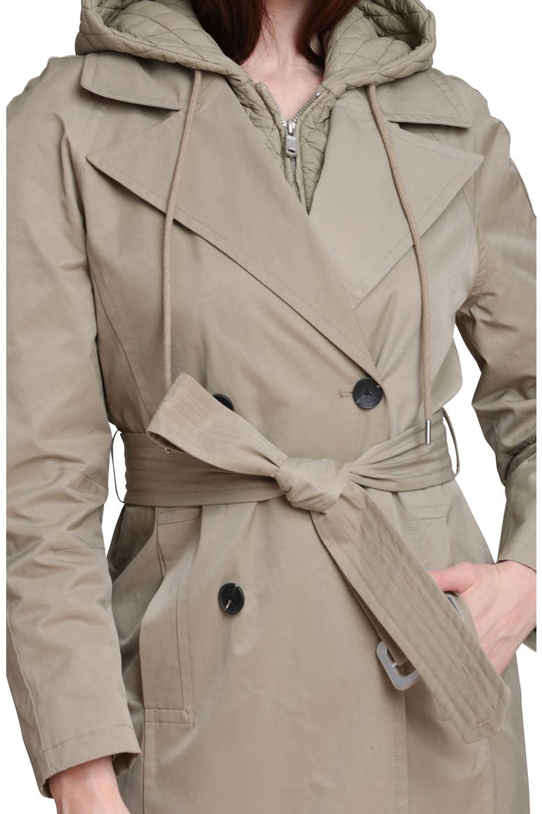 Quilted Hoodie Cotton & Nylon Trench Coat, Alternate, color, SAGE