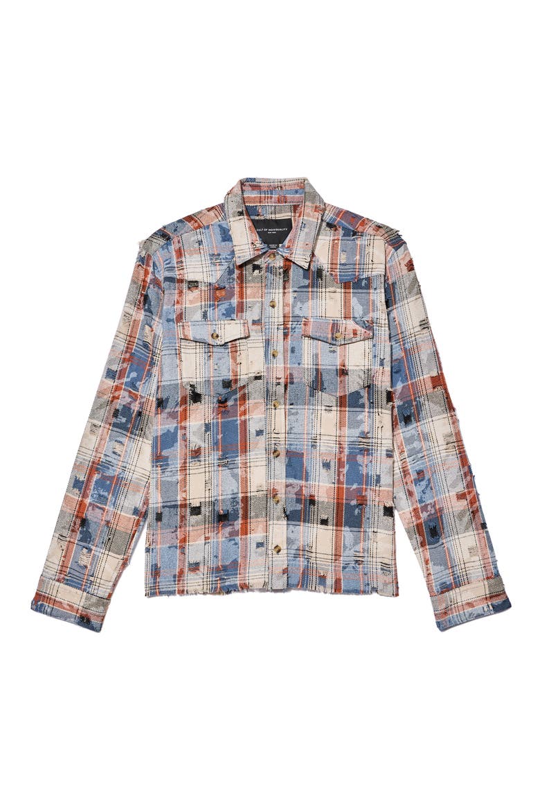 Distressed Long Sleeve Cotton Plaid Shirt, Alternate, color, HARVEST PLAID
