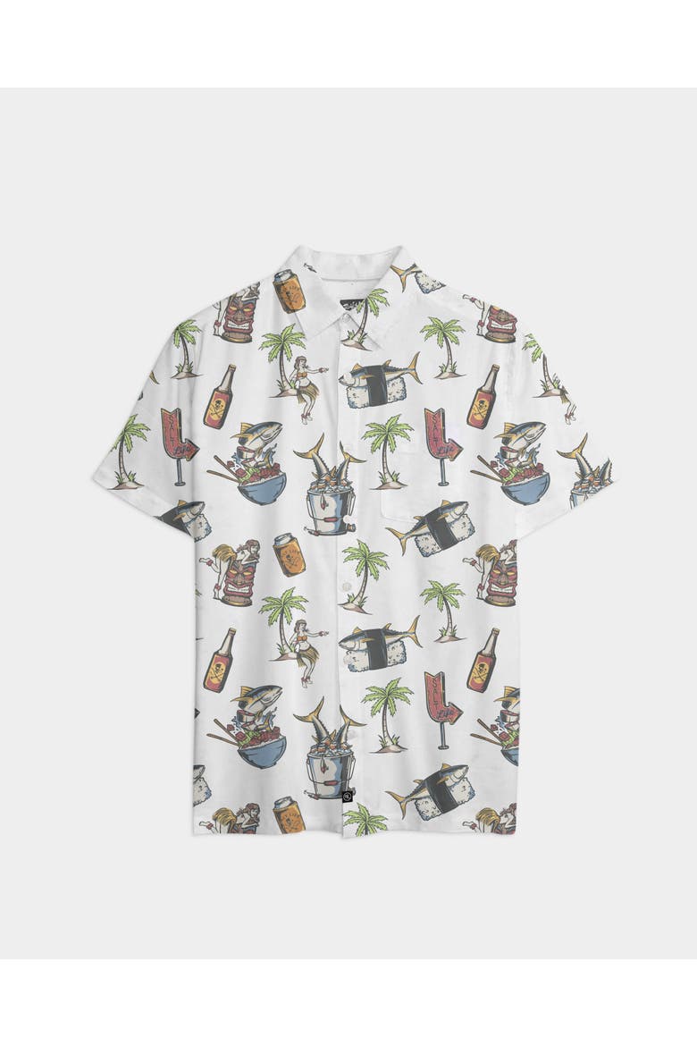 Poke Night Woven Short Sleeve Shirt, Main, color, Off White