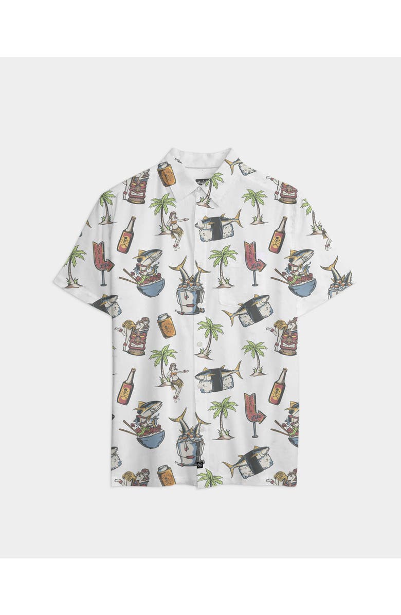 Salt Life Poke Night Woven Short Sleeve Shirt, Main, color, Off White