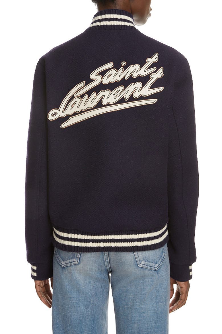 Teddy Logo Patch Wool Blend Bomber Jacket, Alternate, color, ENCRE
