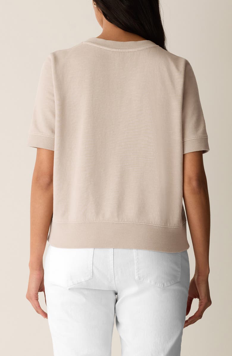 Eileen Fisher Short Sleeve Organic Cotton Terry Sweatshirt, Alternate, color, Wheat
