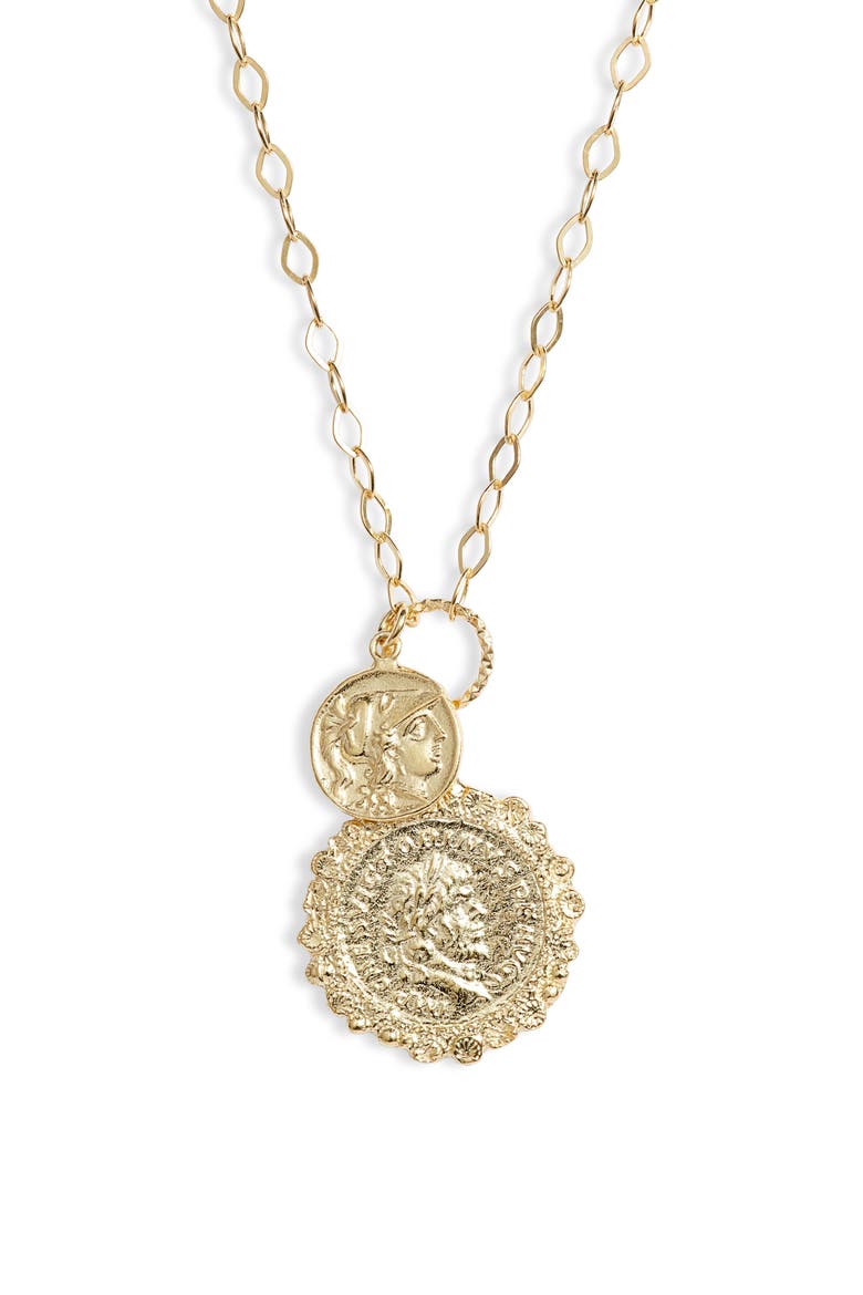 Double Coin Necklace, Main, color, GOLD