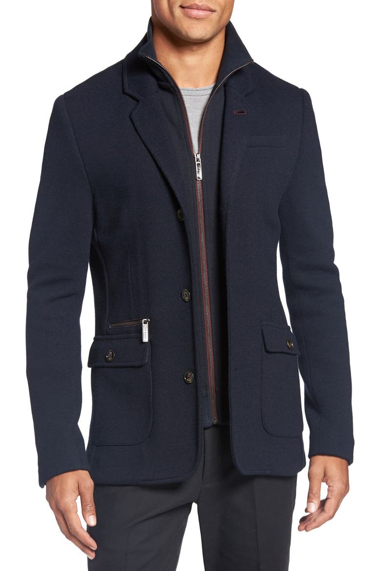'Dom' Extra Trim Fit Jersey Blazer with Removable Bib, Main, color, NAVY