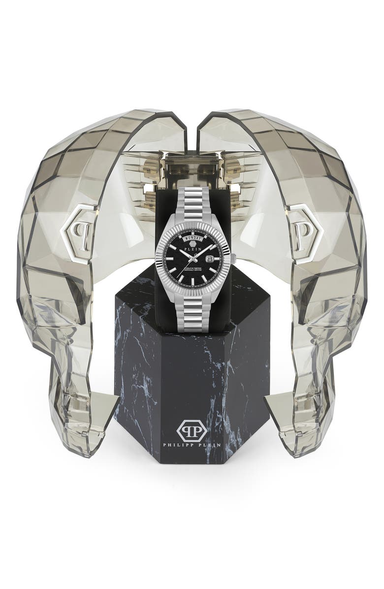 PHILIPP PLEIN Date Superlative Black Bracelet Watch, 42mm, Alternate, color, Stainless Steel