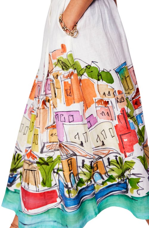 Boden Verity Linen Midi Skirt In White Multi