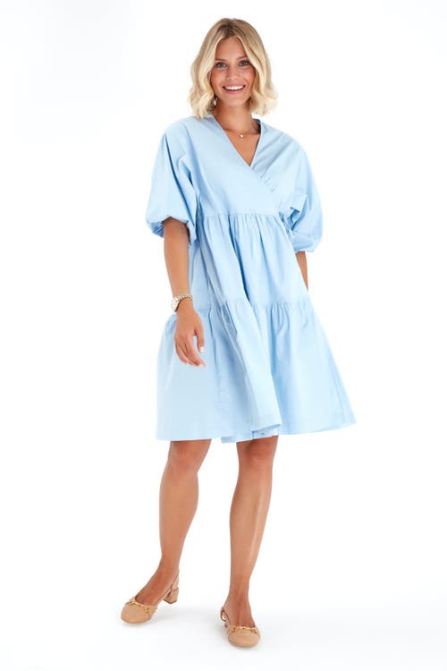 Accouchée Waterfall Tie Waist A-line Maternity/nursing Wrap Dress In Blue