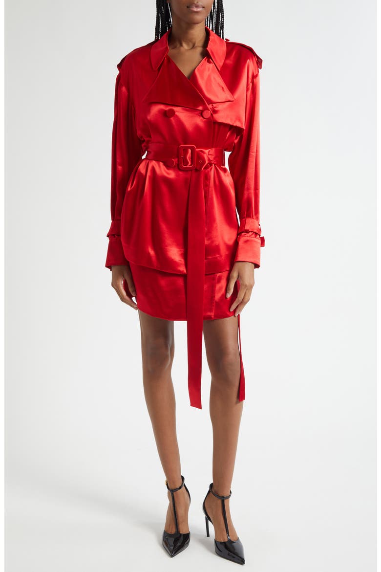 Long Sleeve Satin Trench Shirt, Alternate, color, DARK RED