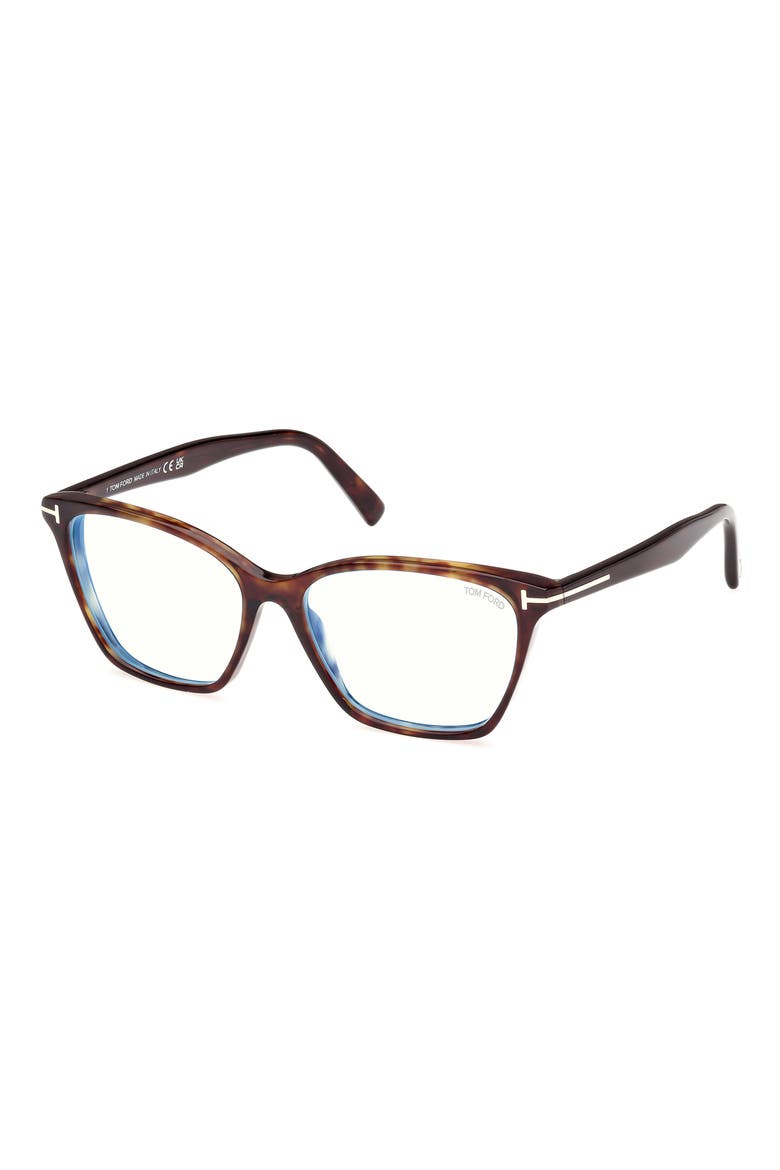 56mm Cat Eye Blue Light Blocking Optical Glasses, Alternate, color, HAVANA ECO / T LOGO