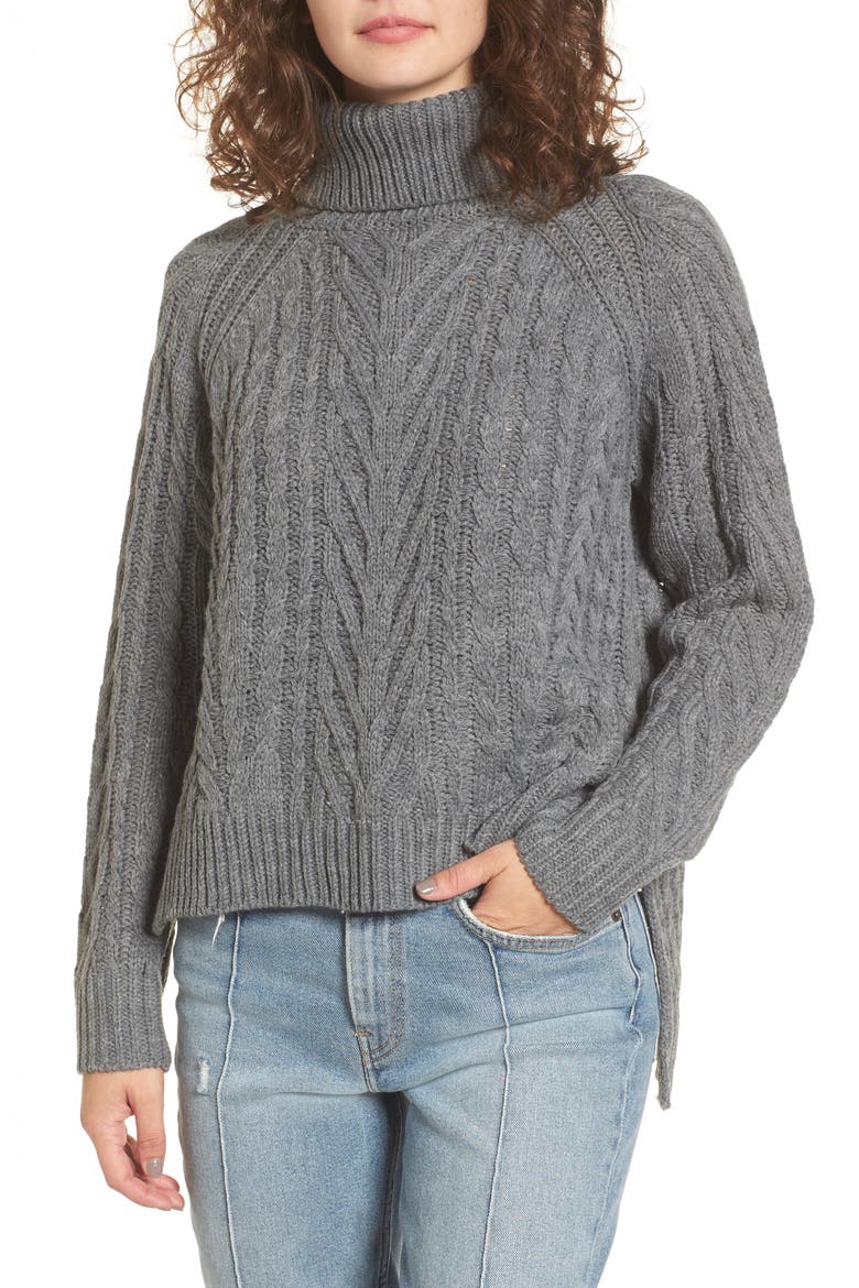 Cable Knit Turtleneck Sweater, Main, color, CHARCOAL