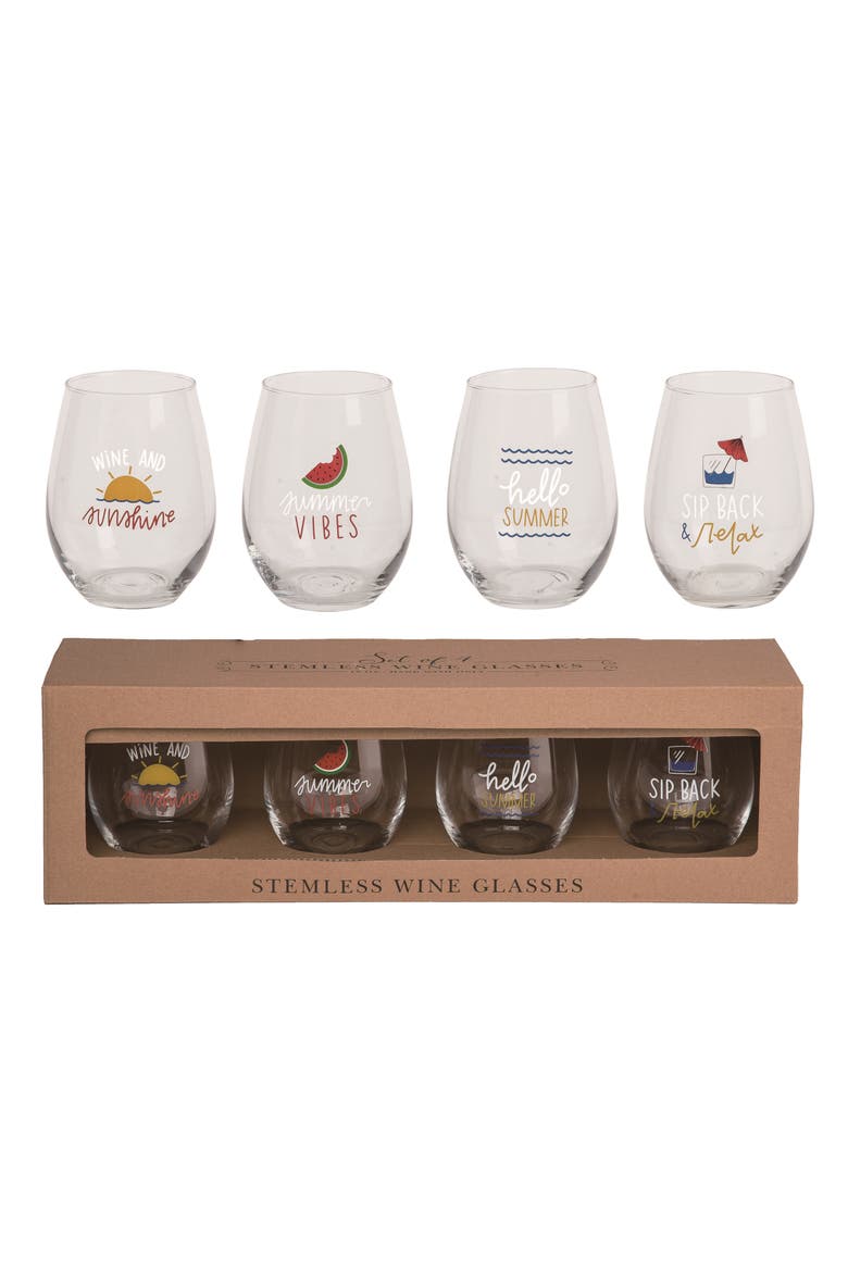 18 oz Multicolor Spring Stemless Wine Glasses Set of 4 Perfect for Summer Vibes and Entertaining, Main, color, Multicolored