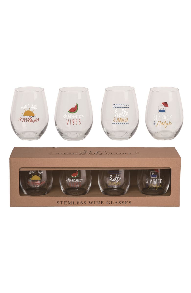 Transpac 18 oz Multicolor Spring Stemless Wine Glasses Set of 4 Perfect for Summer Vibes and Entertaining, Main, color, Multicolored
