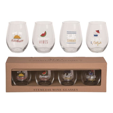 18 oz Multicolor Spring Stemless Wine Glasses Set of 4 Perfect for Summer Vibes and Entertaining