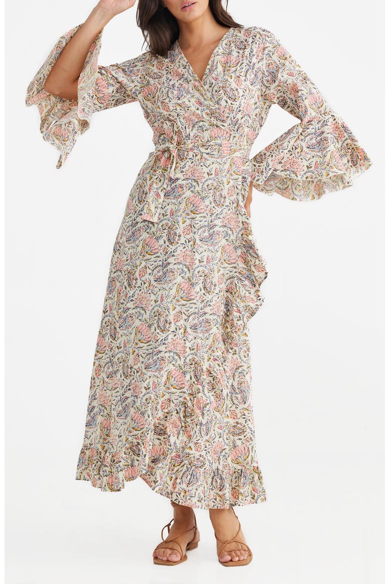 Carly Floral Wrap Front Cotton Dress, Alternate, color, VINTAGE LOTUS