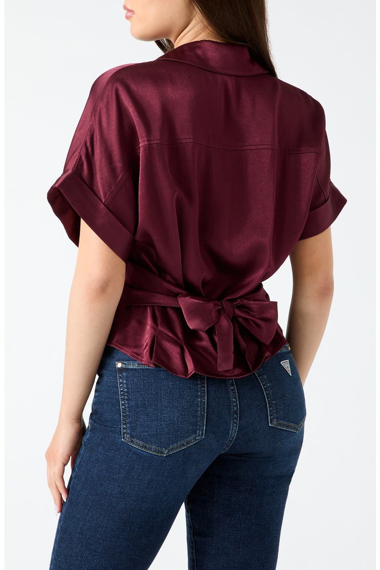 Julie Satin Tie Front Shirt, Alternate, color, BURGUNDY