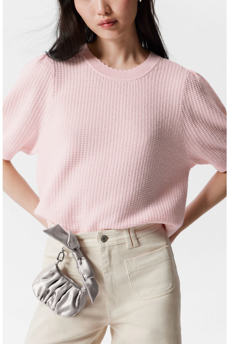 Scalloped Detail Puff Sleeve Cotton Sweater, Main, color, PINK DUSTY LIGHT
