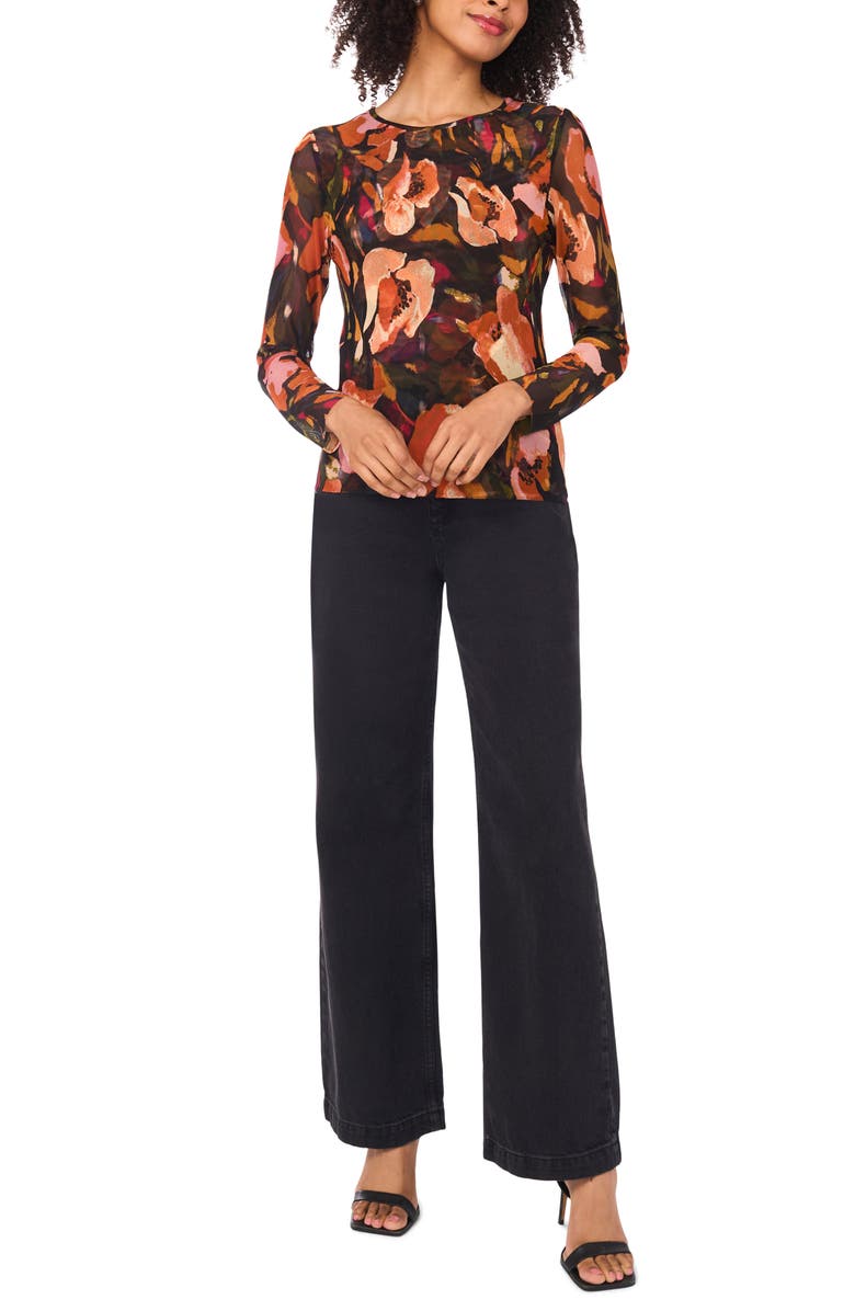 Floral Long Sleeve Mesh Top