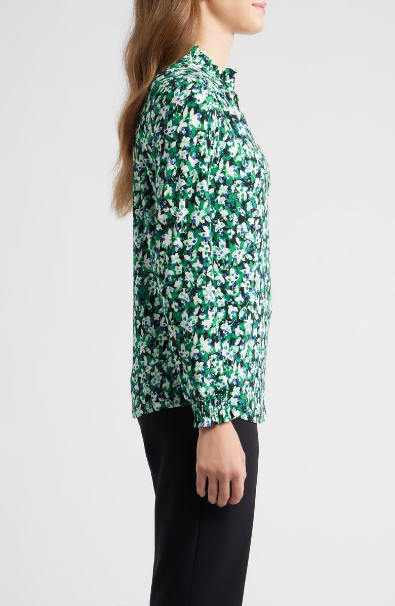 AK ANNE KLEIN Ruffle Neck Smocked Cuff Top, Alternate, color,