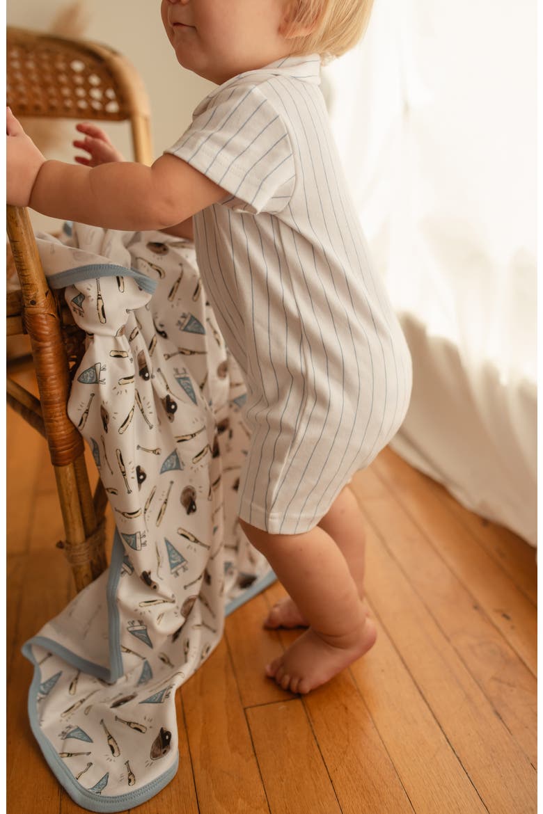 Pinstripe Organic Cotton Romper, Alternate, color, POOL PINSTRIPE