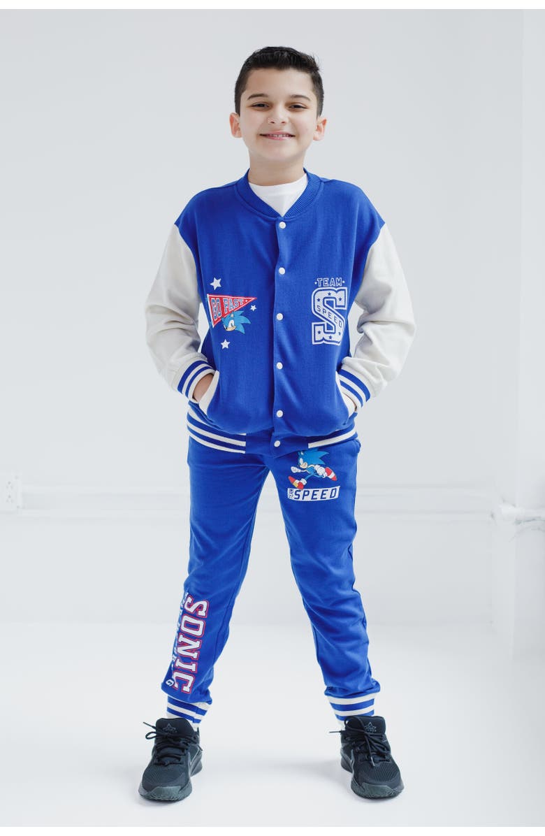 SEGA Sonic the Hedgehog Varsity Jacket & Pants Set, Alternate, color, Blue Sonic Go Fast