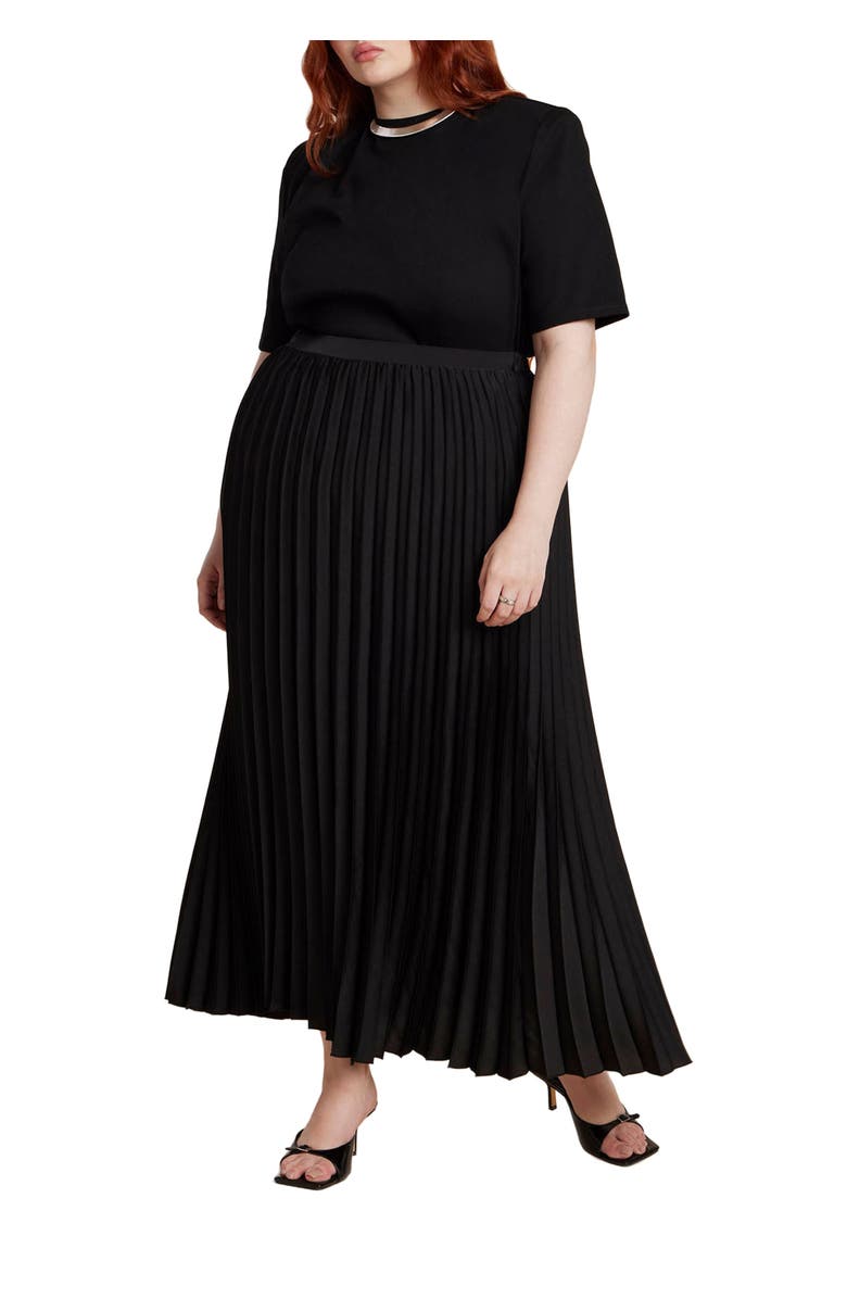 ELOQUII Pleated Maxi Satin Skirt, Main, color, Black Onyx