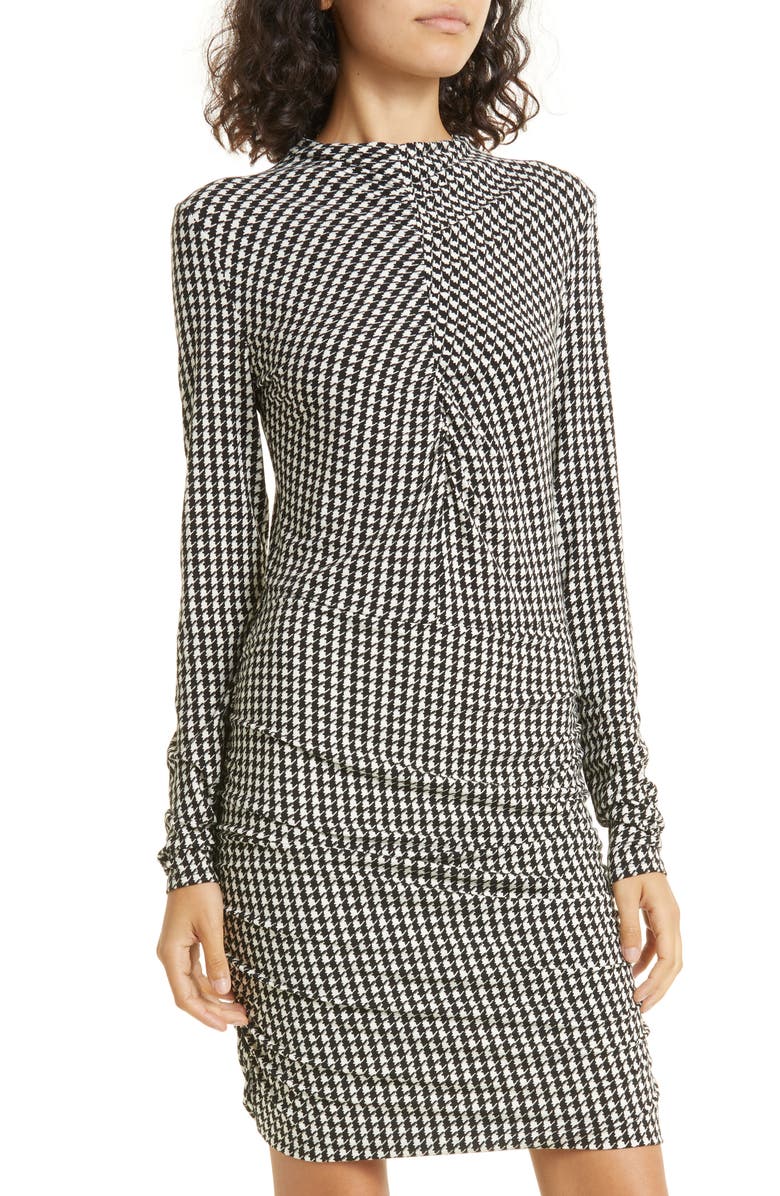 Veronica Beard Mizani Houndstooth Ruched Long Sleeve Dress, Alternate, color,