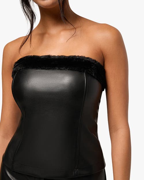 Weworewhat Faux Fur Corset Top In Black