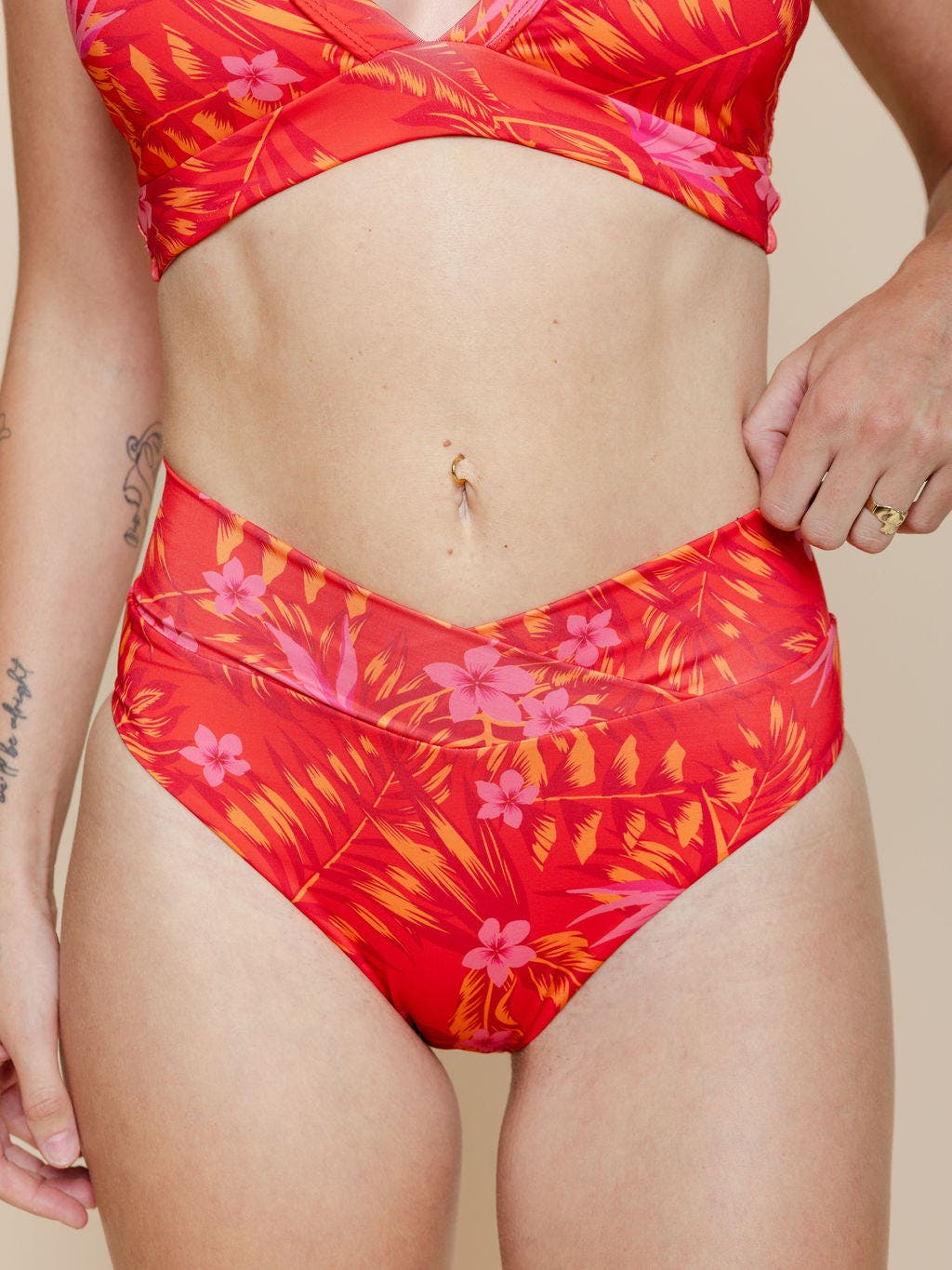Kitty and Vibe High Hip Crossover Bikini Bottom with Full Coverage in Maui 
