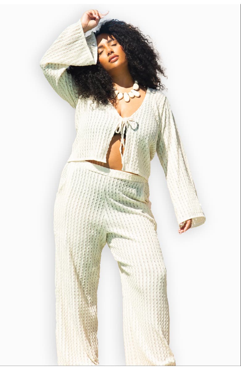 FASHION-SZN CURVE Wide Leg Crochet Resort Pants, Alternate, color, Beige