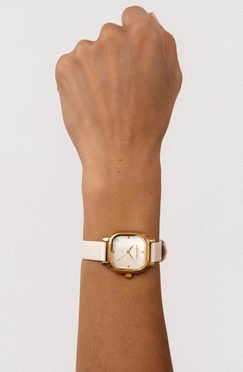 Ettika Classic Square Mother-of-Pearl Leather Strap Watch, Alternate, color, Bone