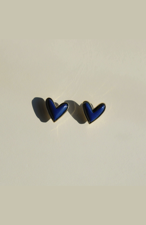 Nickel & Suede Sweetheart Stud Earrings In Navy